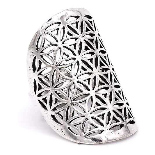 Bague fleur de vie en laiton couleur argent